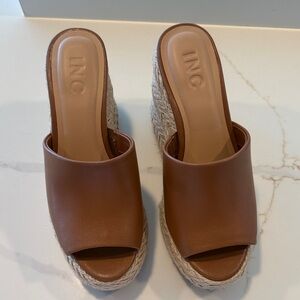 INC International Concepts Tan Espadrille Wedge Slide Sandals